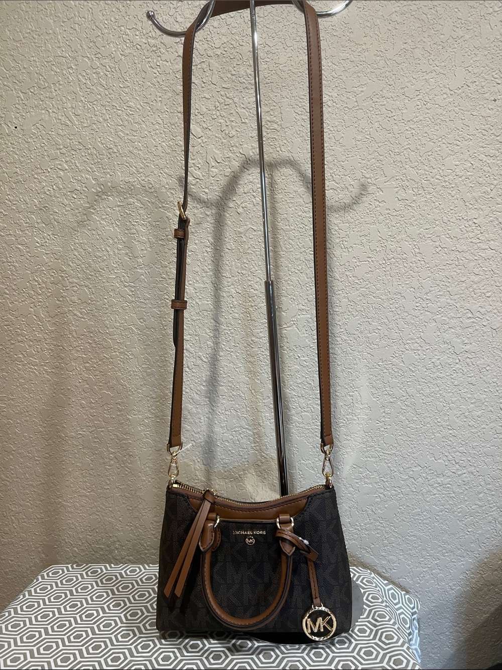Michael Kors Brown and Dark Brown Logo Crossbody Bag
